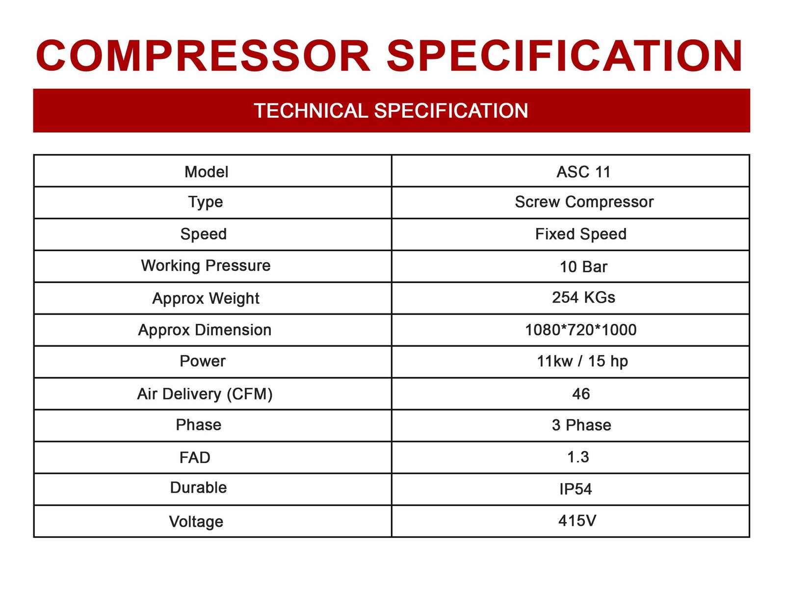 AIR SCREW COMPRESSOR - ASC 11 - (10 BAR) - Image 6