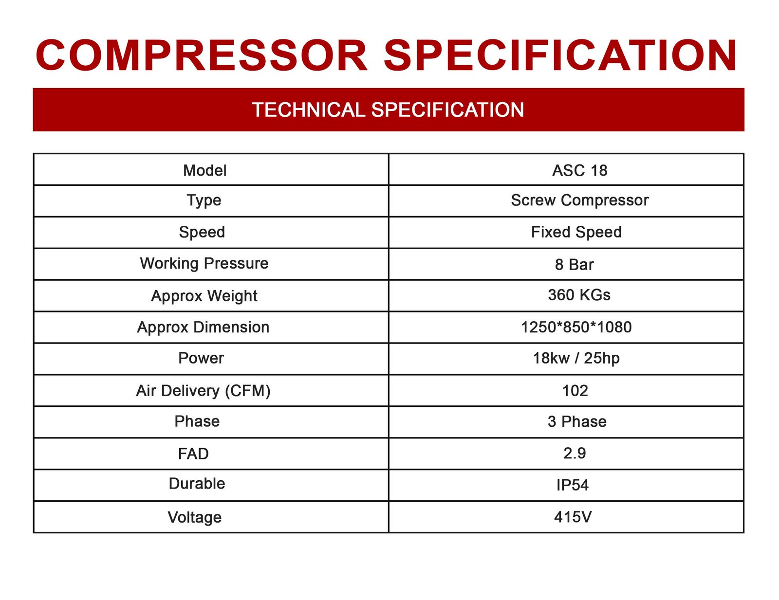 AIR SCREW COMPRESSOR - ASC 18 - (8 BAR) - Image 7