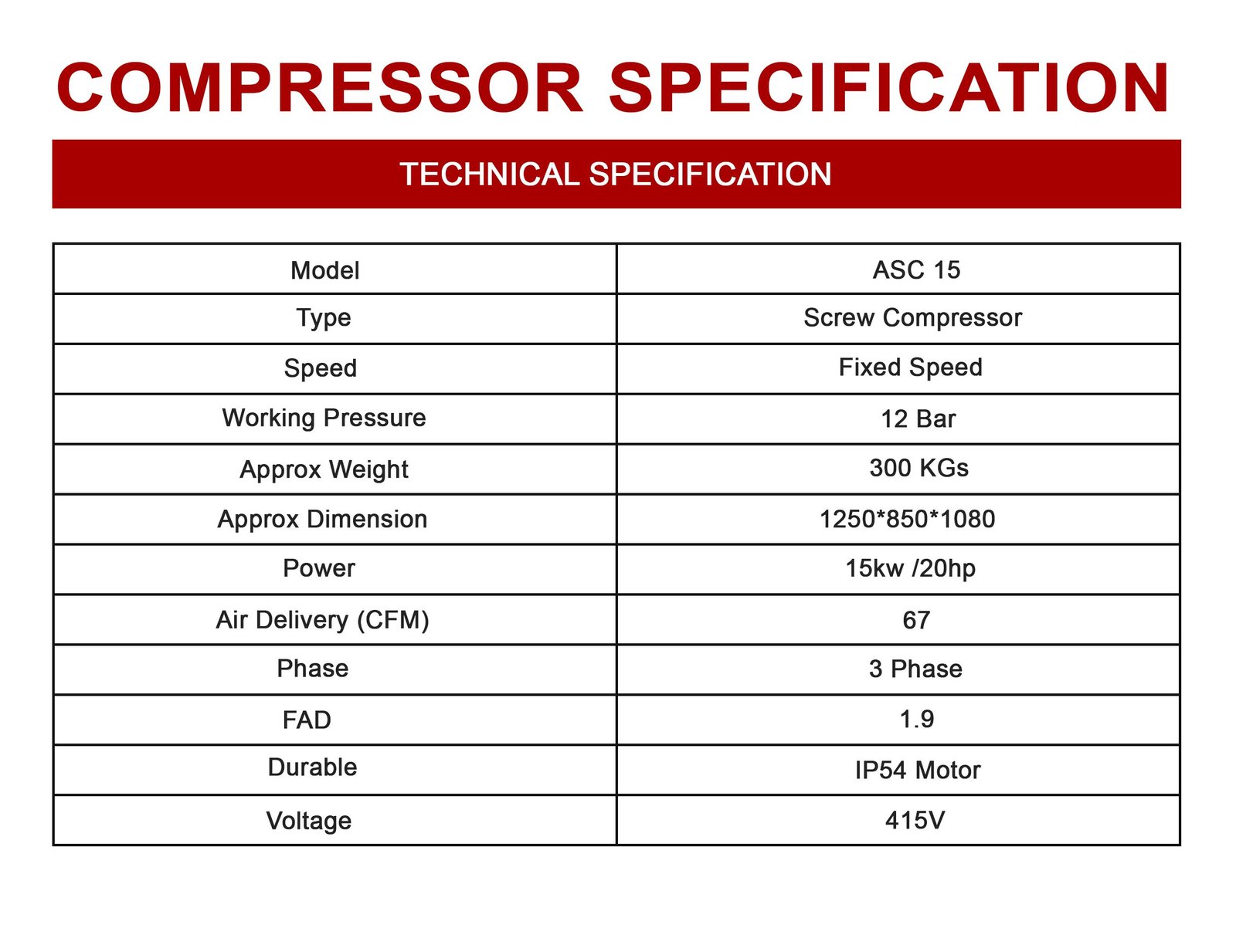 AIR SCREW COMPRESSOR - ASC 15 - (12 BAR) - Image 7