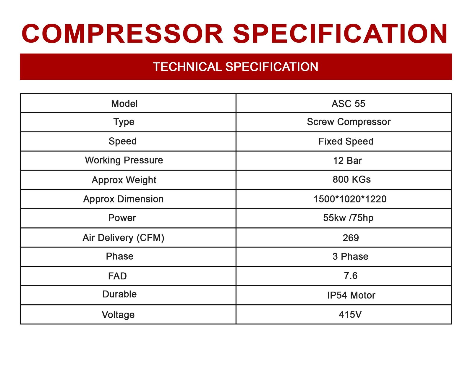 AIR SCREW COMPRESSOR - ASC 55 - (12 BAR) - Image 9