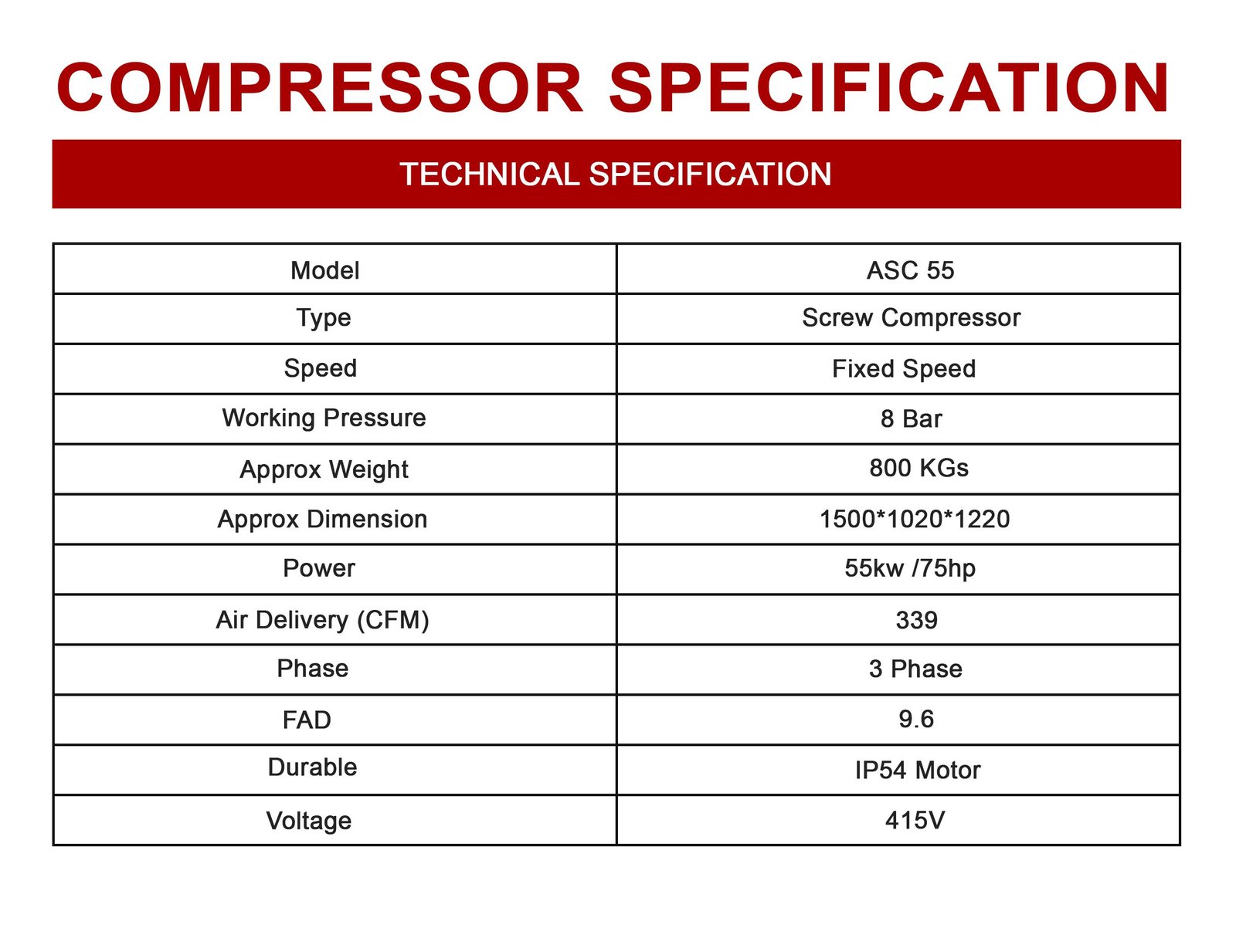 AIR SCREW COMPRESSOR - ASC 55 - (8 BAR) - Image 9